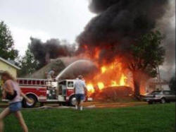 Burning house explosion